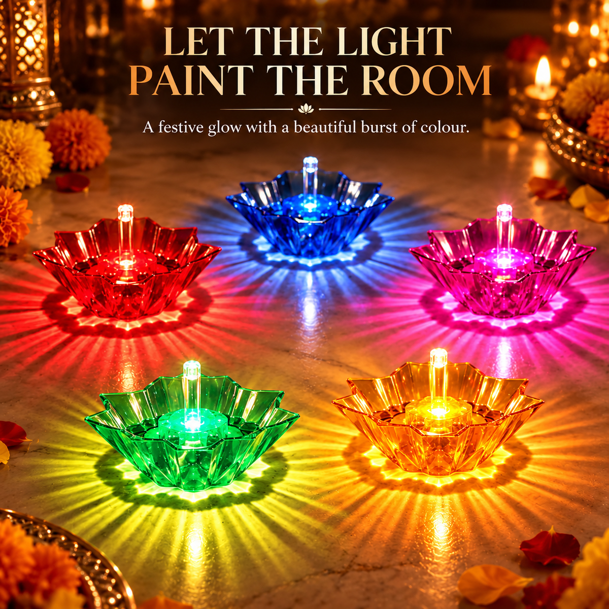Lotus LED Reflection Diwali Diya (Pack of 9)